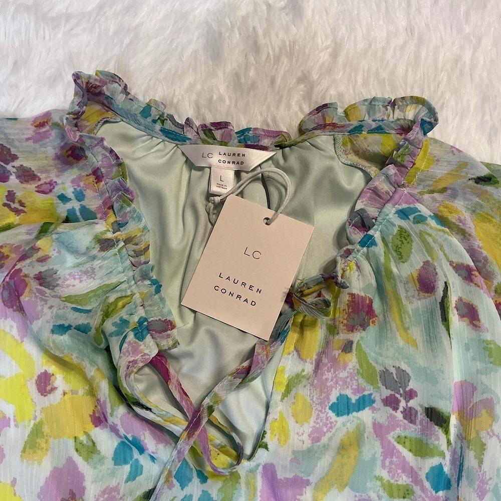 Lauren Conrad Mini Lightweight Short Sleeve Size Lg Women's Ruffle NWT Dress - Picture 3 of 9